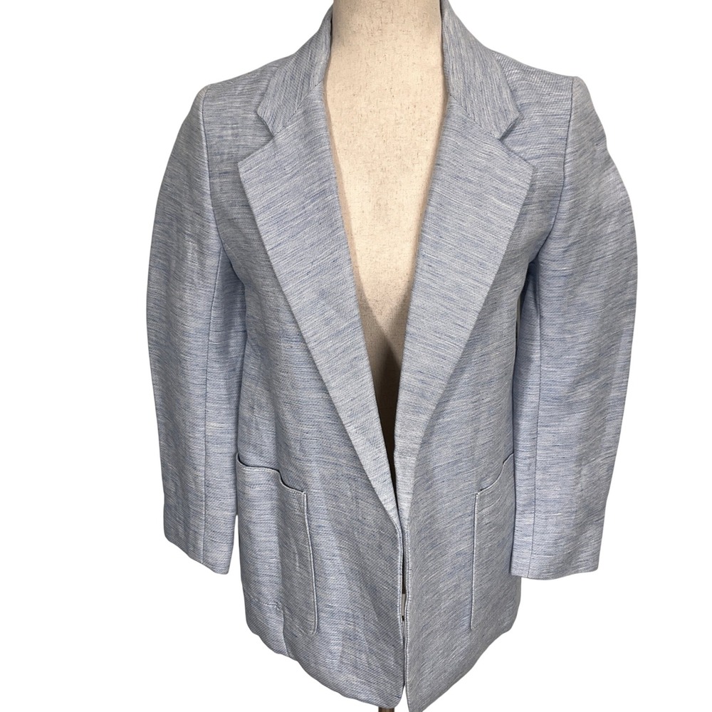 Banana Republic Blazer Womens 2 Light Blue Textured Linen Cotton Lightweight